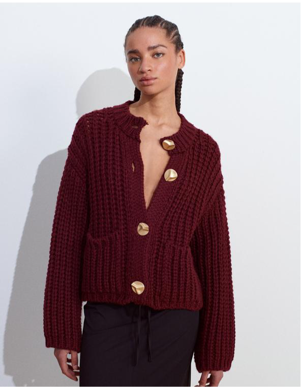 Burgundy knit gold button