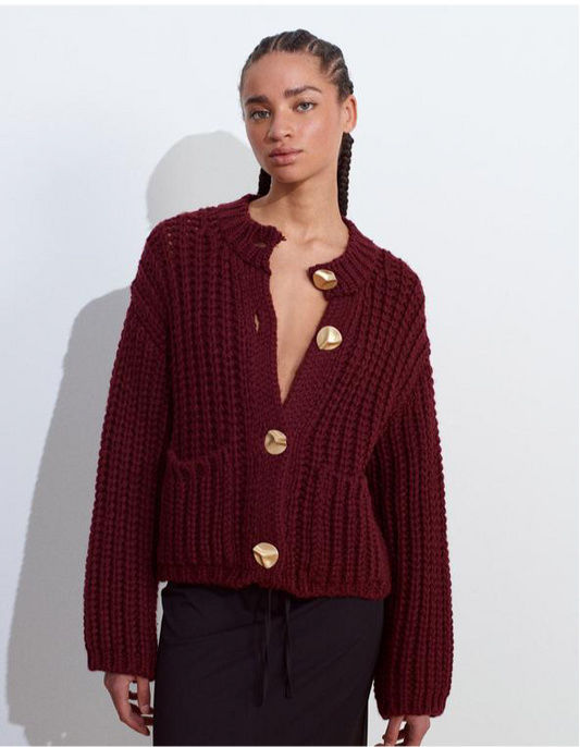 Burgundy knit gold button