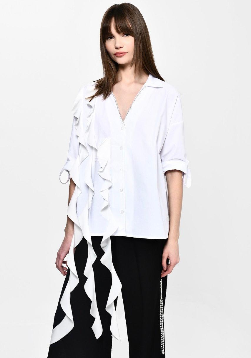 Cotton White Shirt With Ruffle