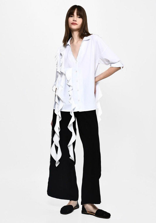 Cotton White Shirt With Ruffle
