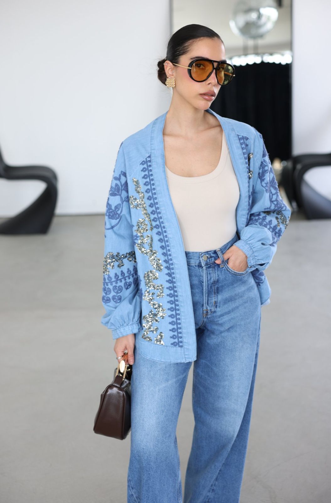 Embroidery Kimono Cotton Denim