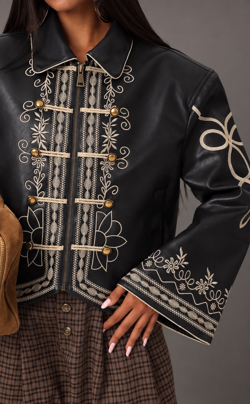 Jacket leather napoleon embroidery