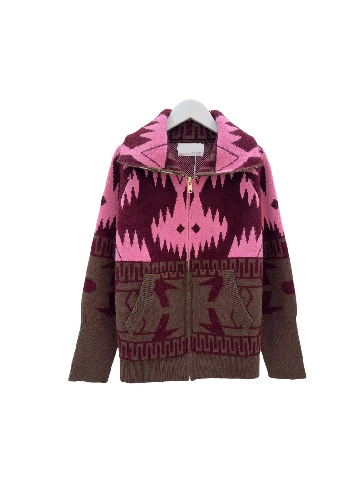 Cardigan zipper pink x brown