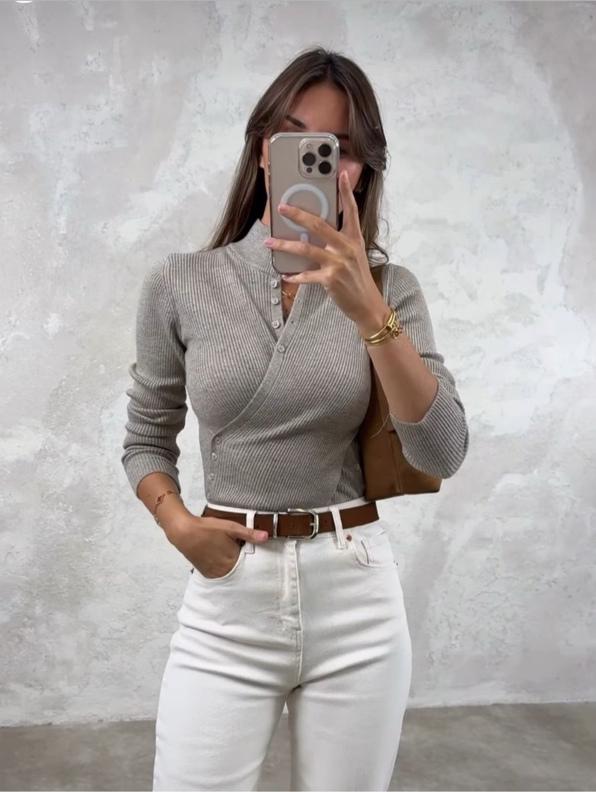 Grey crisscross knit