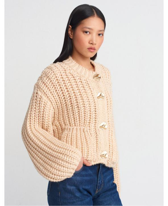 Beige knit gold button
