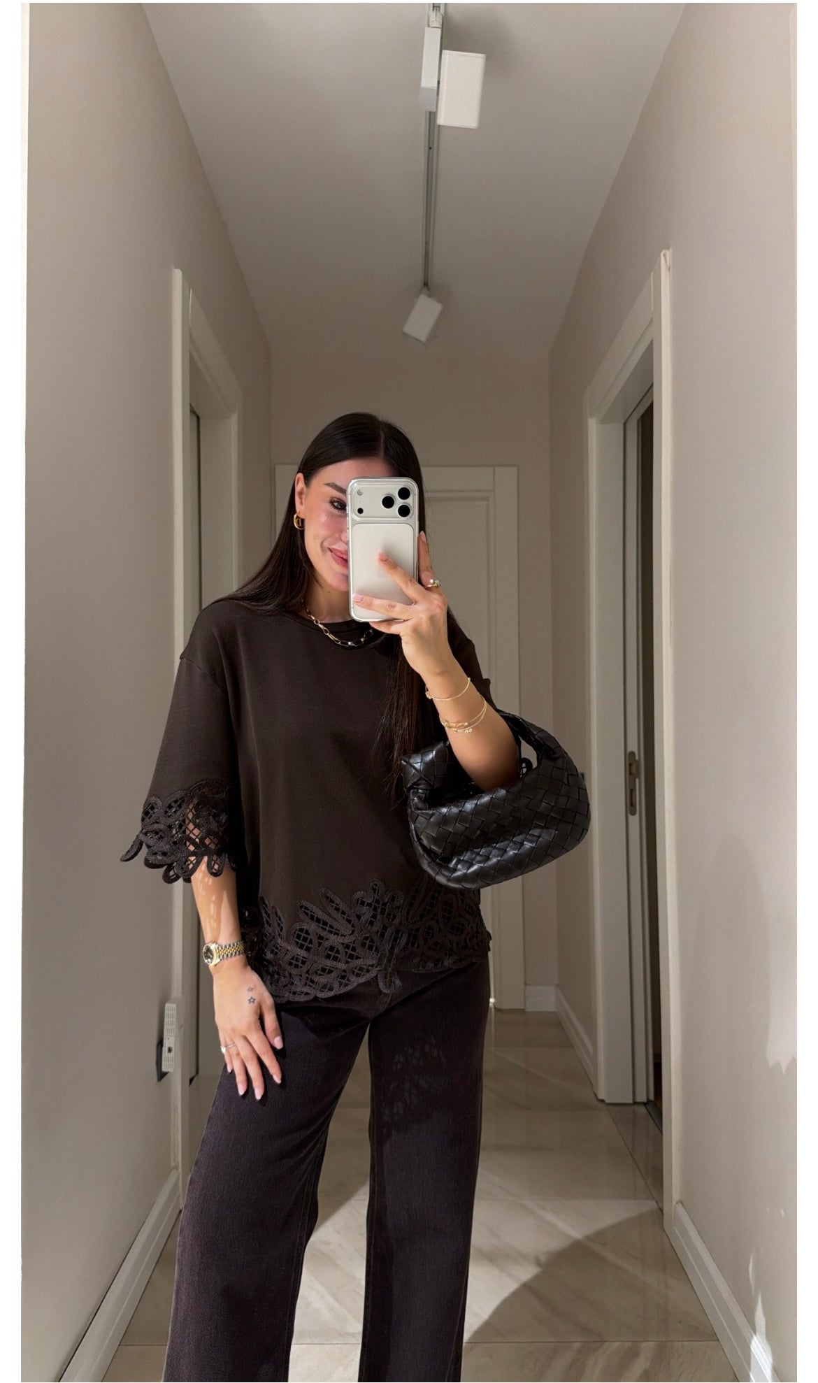 Shirt brown lace