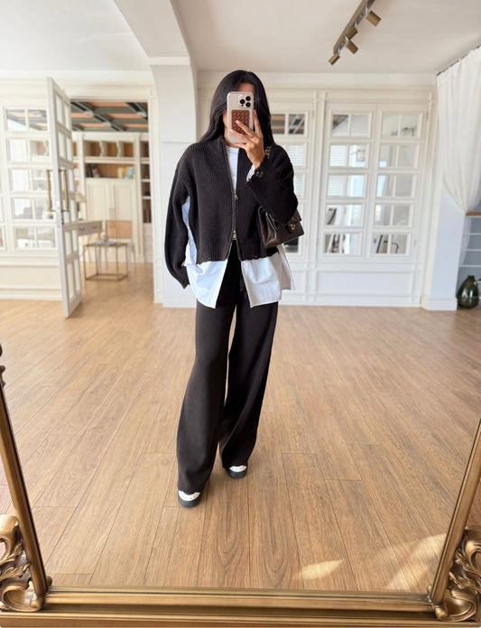 Set attached shirt dark brown