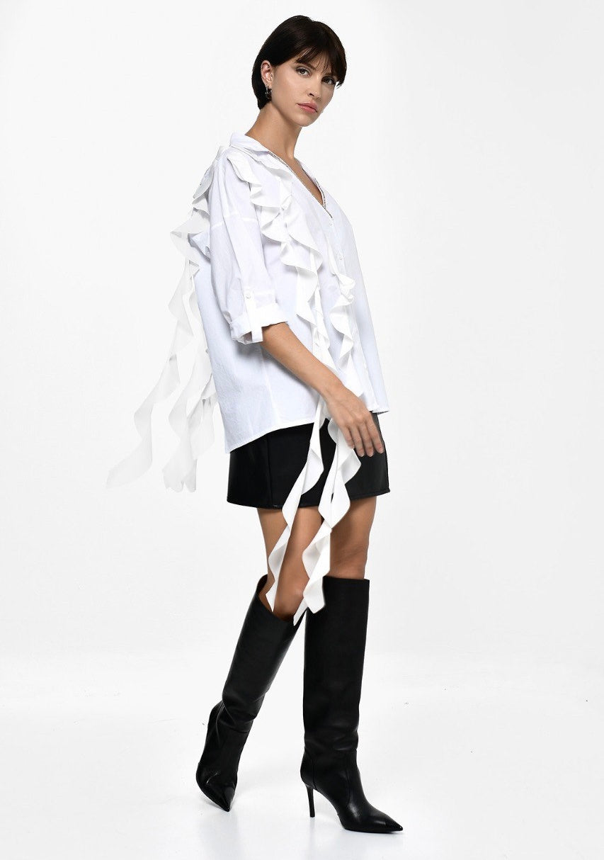 Cotton White Shirt With Ruffle