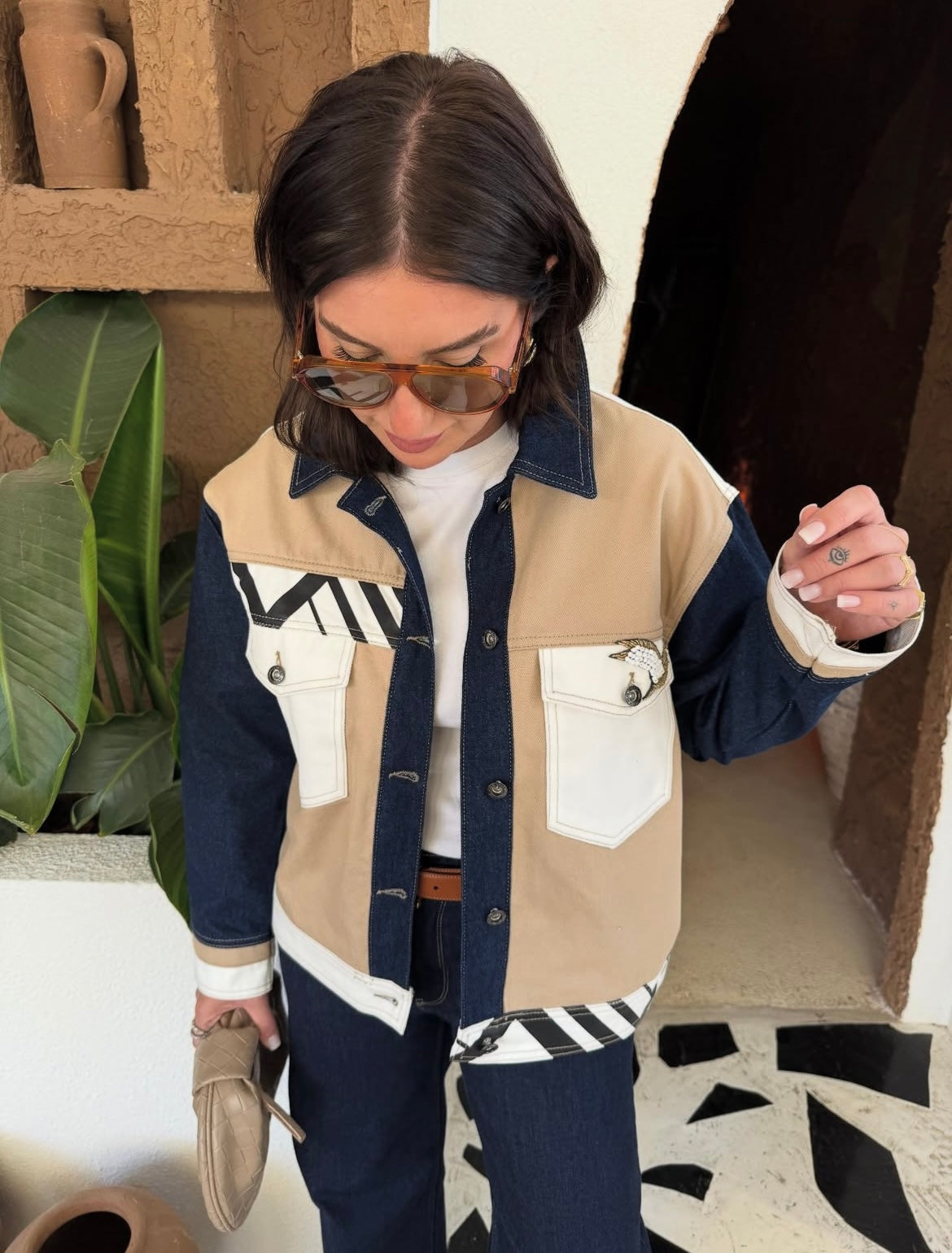 Jacket Denim Dark x Beige Bird