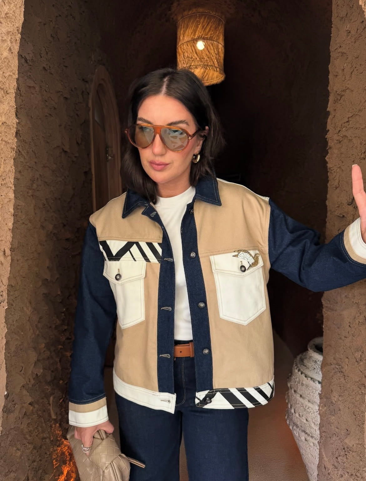 Jacket Denim Dark x Beige Bird