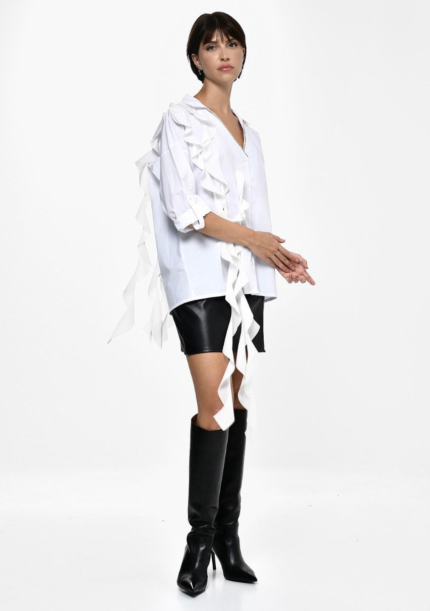 Cotton White Shirt With Ruffle