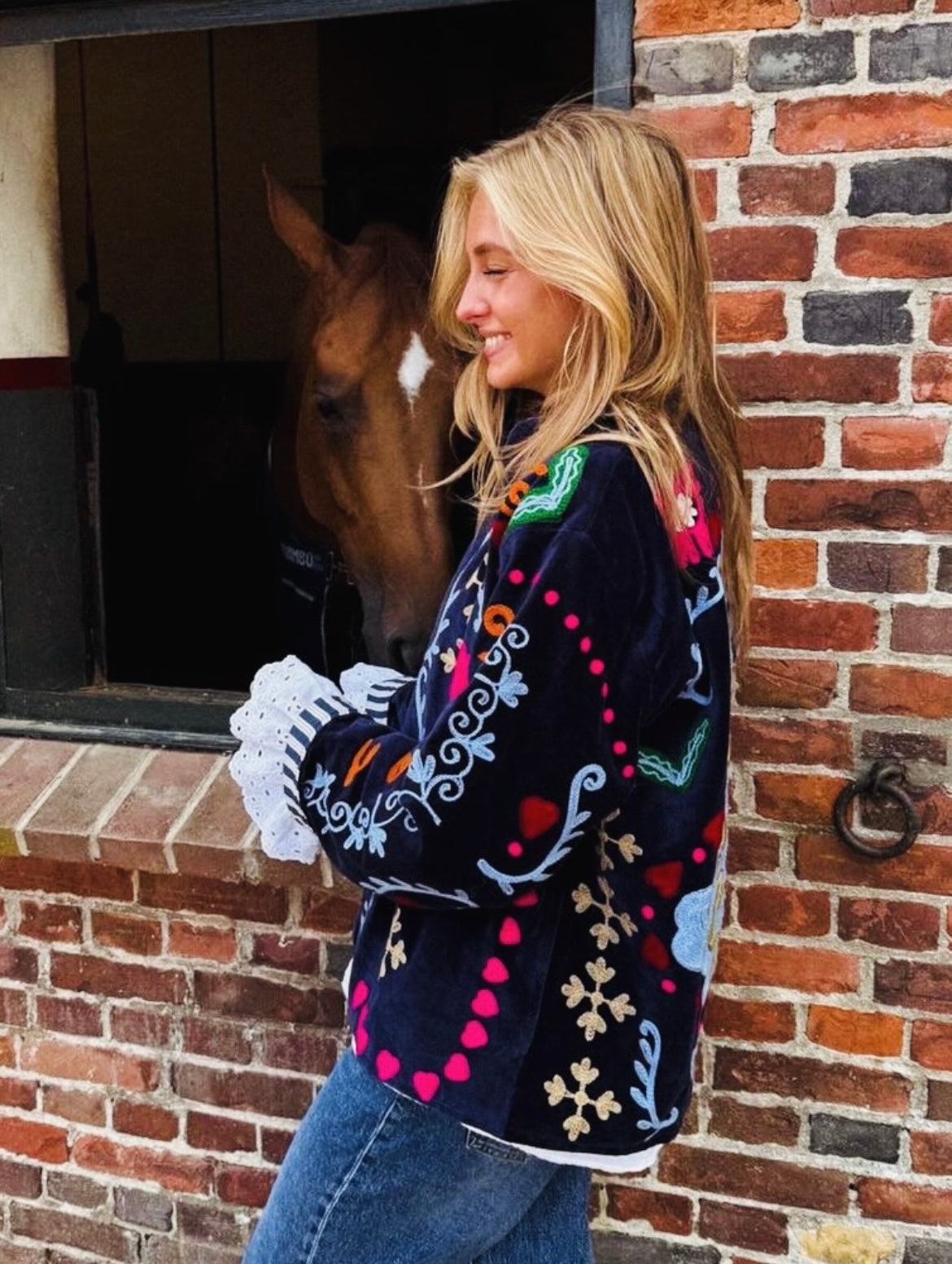 Jacket navy embroidery colorful