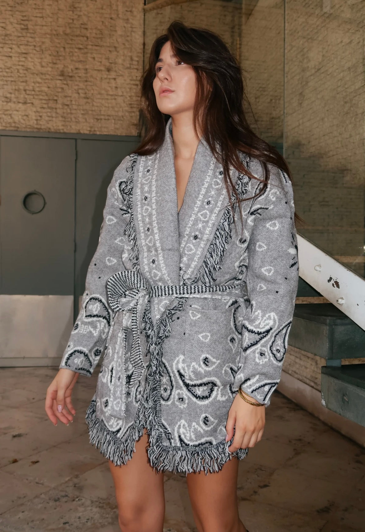 Bandana cardigan grey light