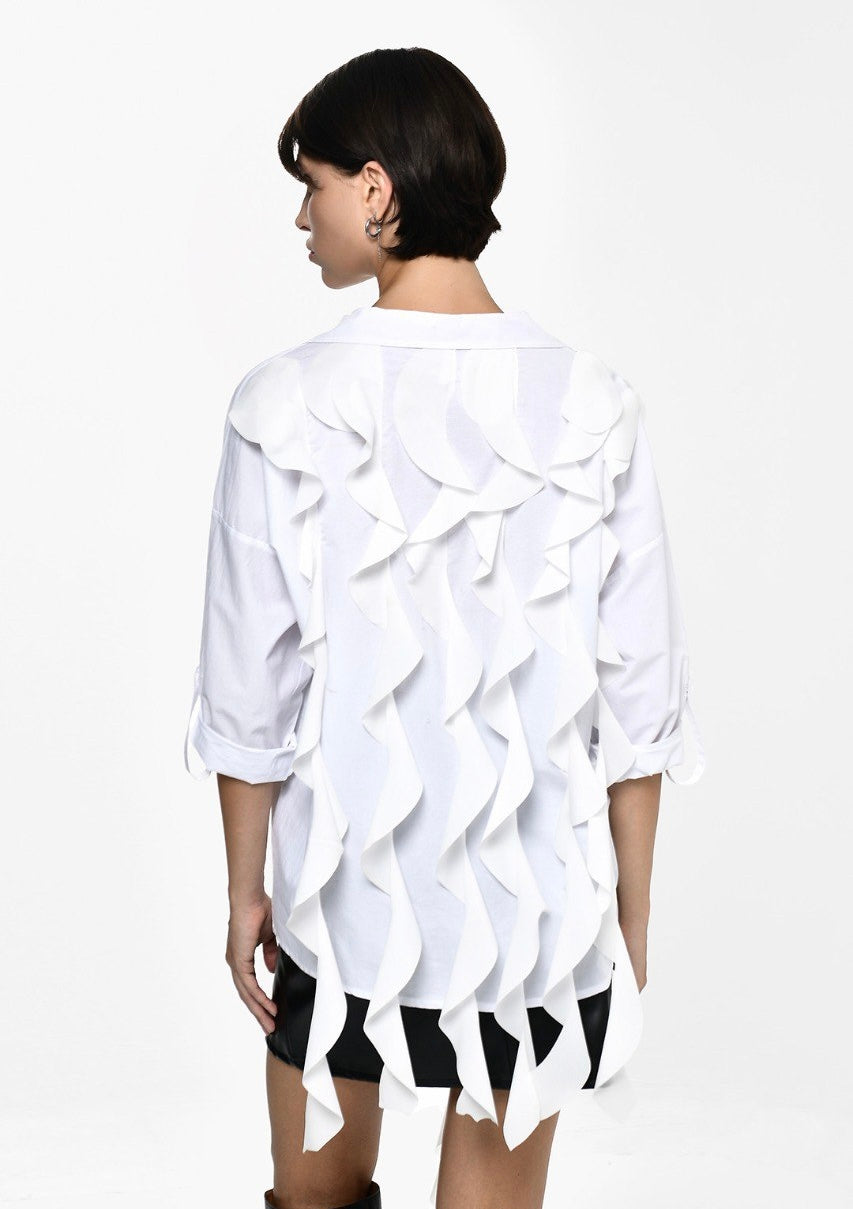 Cotton White Shirt With Ruffle