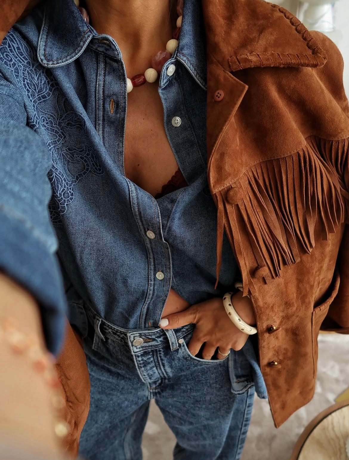 Brown Suede Fringed Jacket