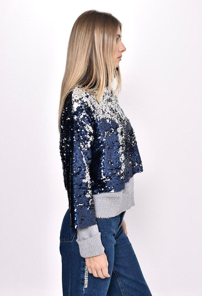 Navy Grey sequins knit