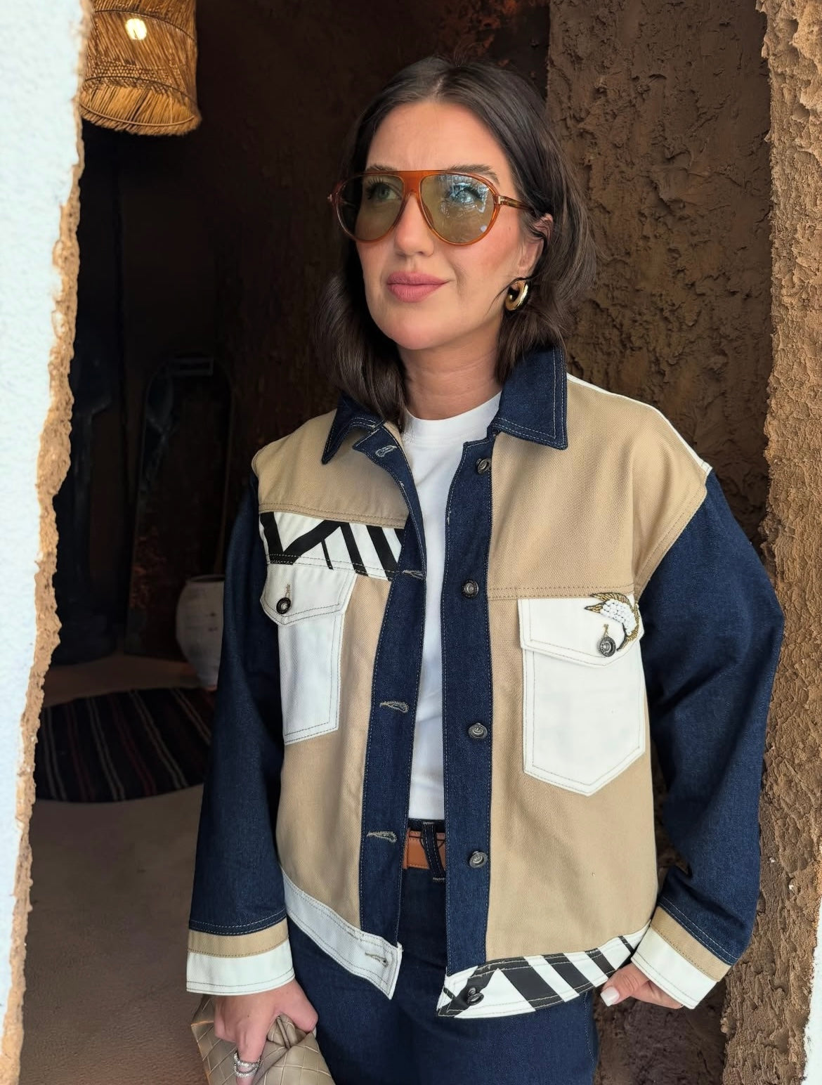 Jacket Denim Dark x Beige Bird