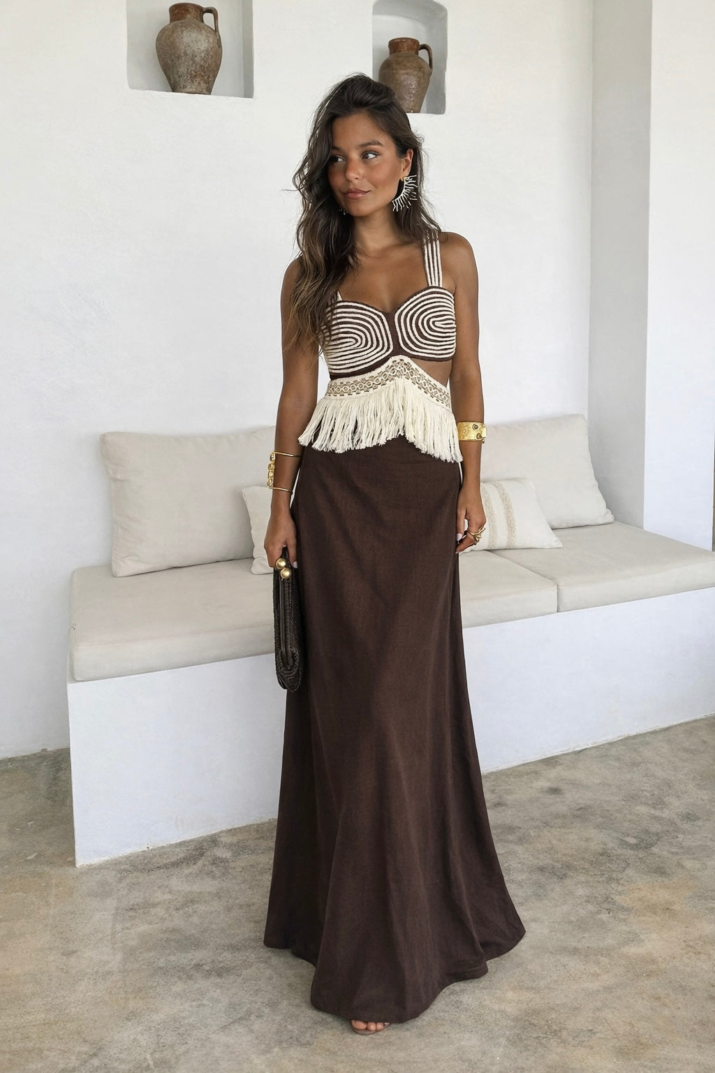 Dress brown fringes