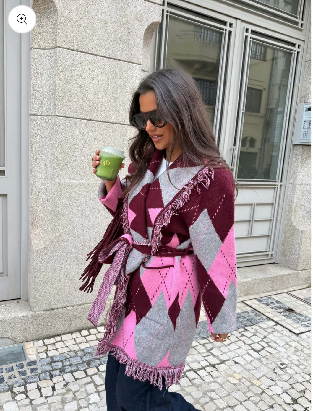 Cardigan argyle pink burgundy