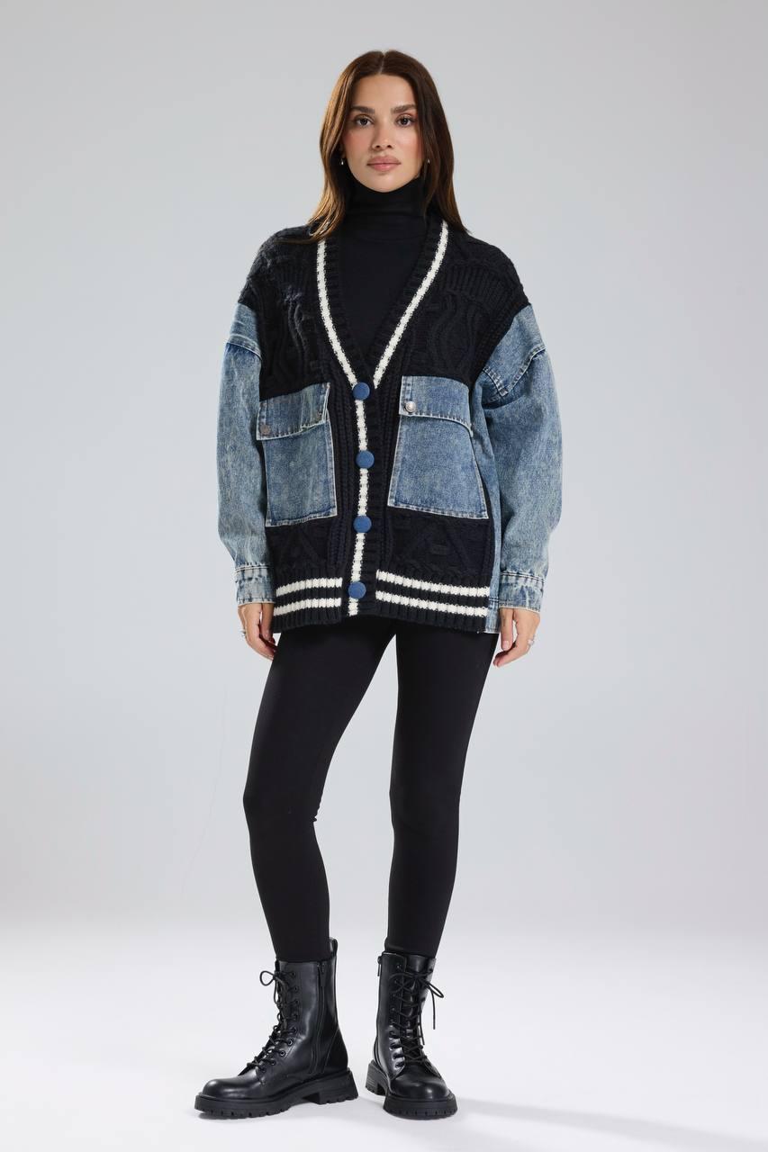 Black knit denim pockets