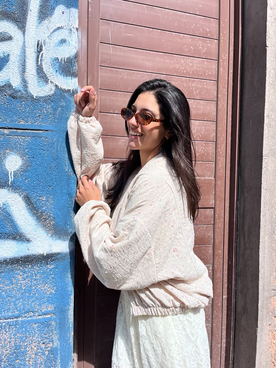 Sweater zipper beige sequins