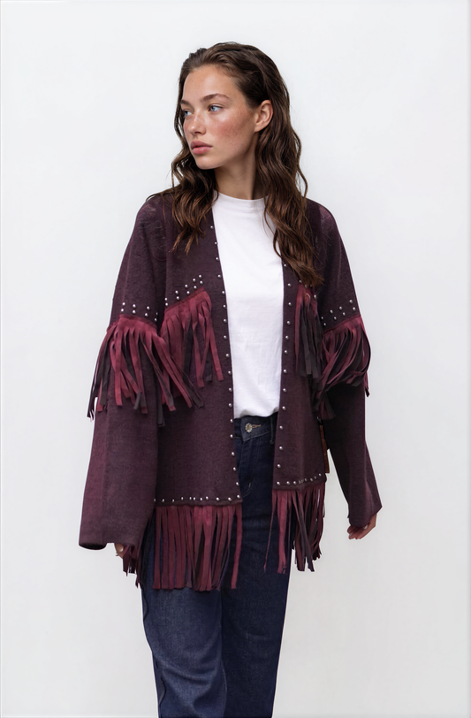 Cardigan burgundy fringes