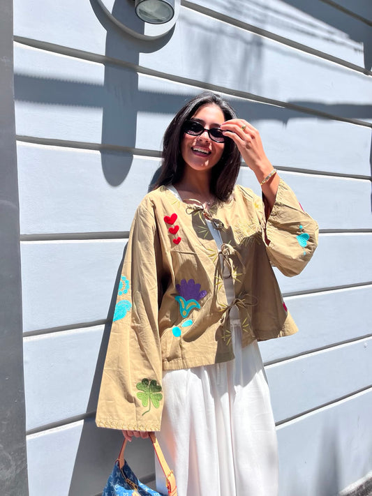 Shirt olive embroidery