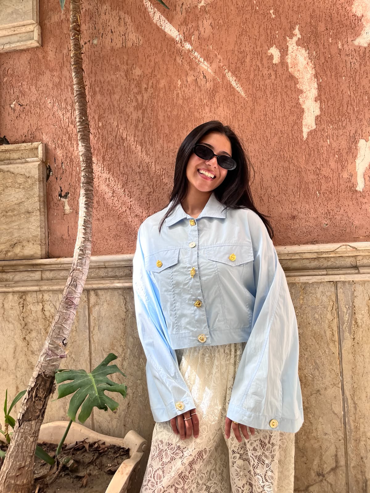 Shirt blue button gold