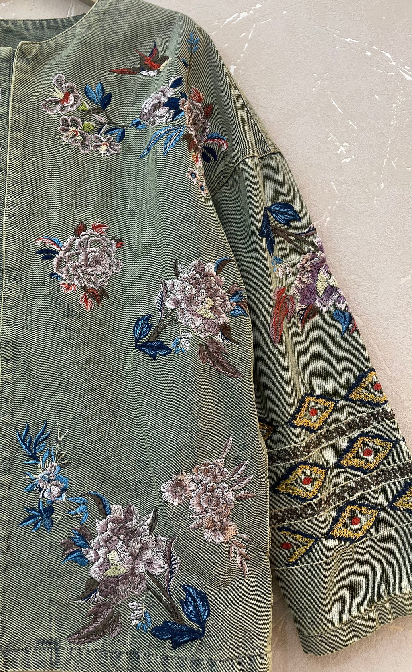 Embroidery Olive Denim