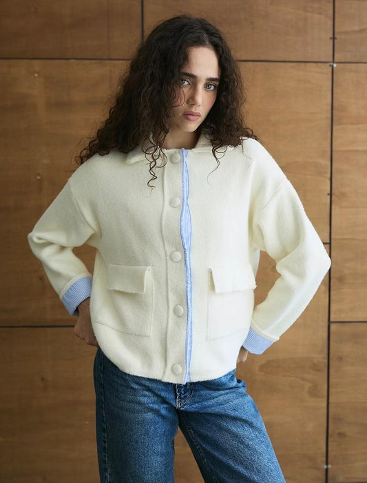 Jacket wool soft striped layer inside