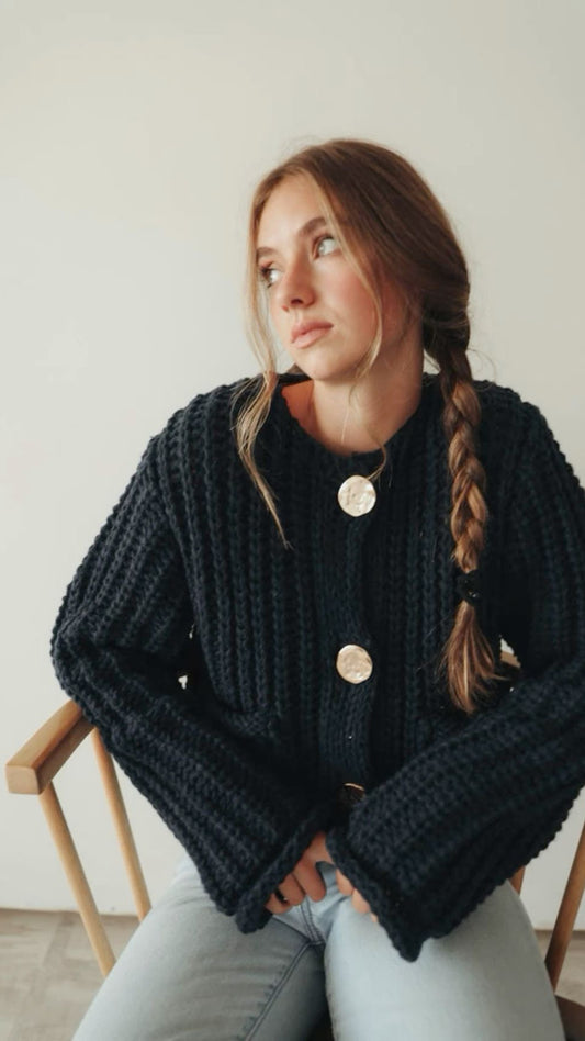 Black Knit gold button