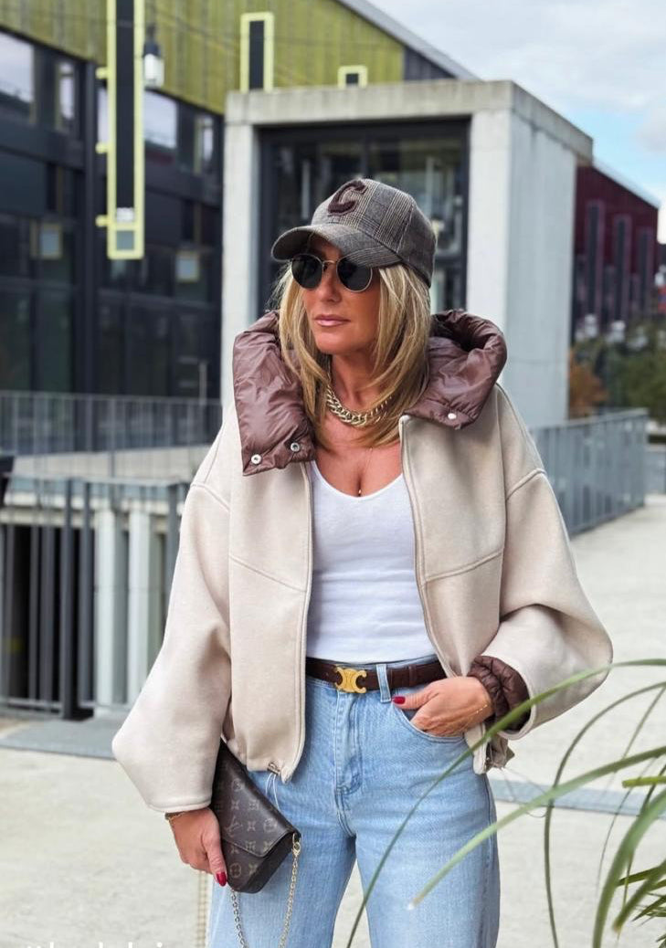 Jacket wool beige scarf