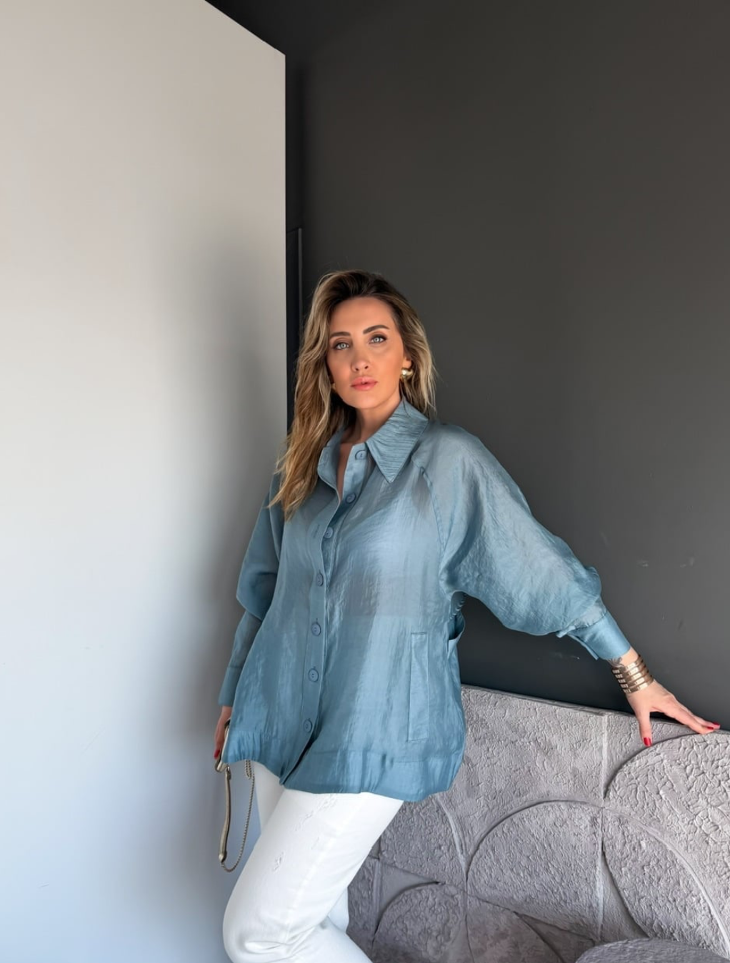 Shirt blue buttons