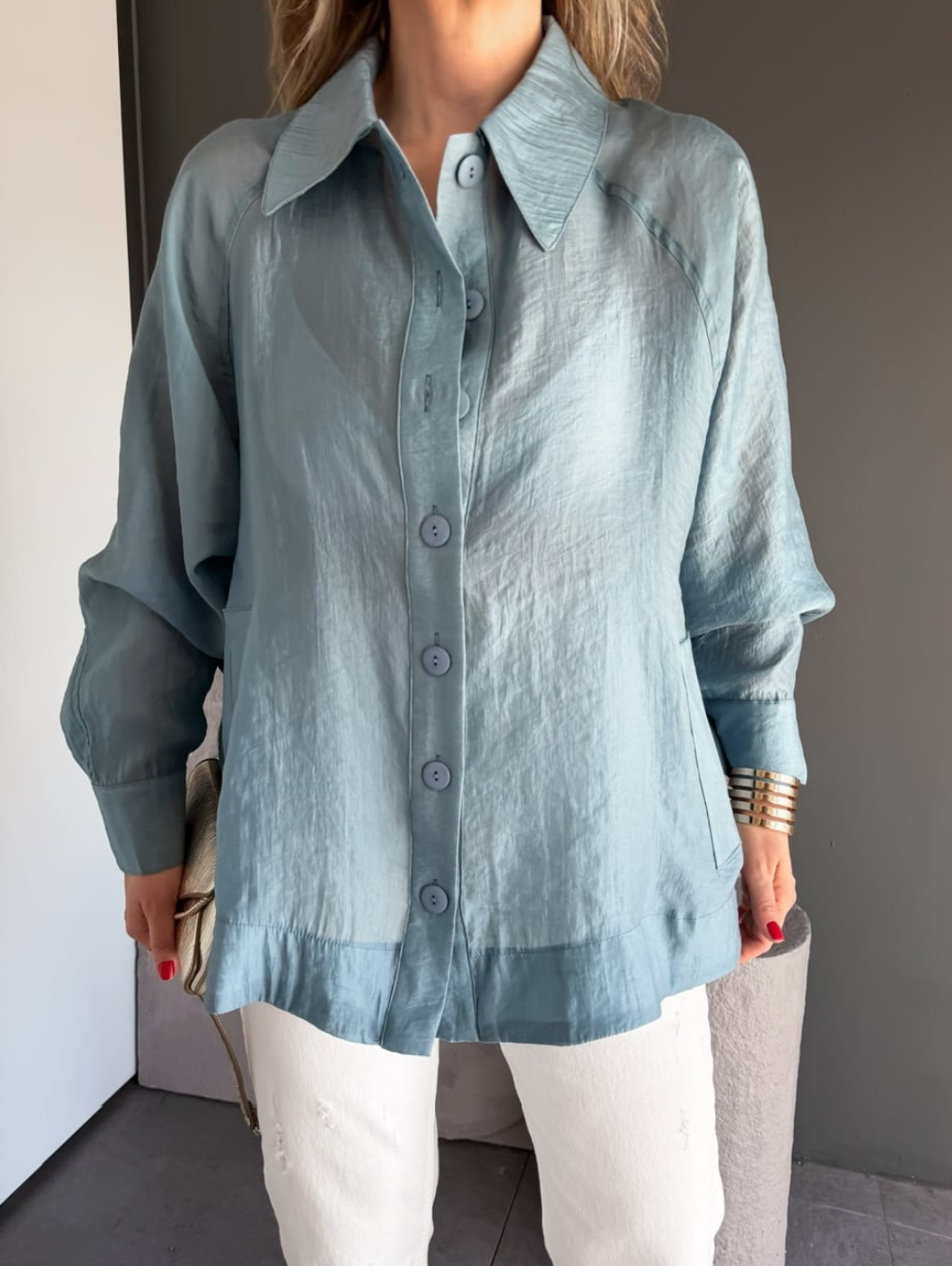 Shirt blue buttons