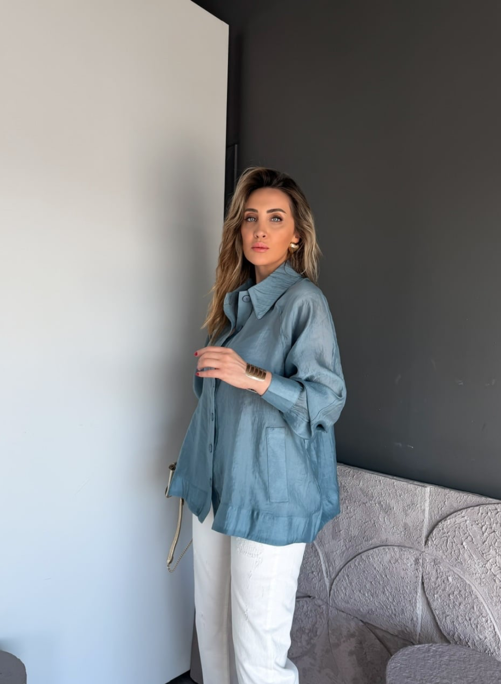 Shirt blue buttons