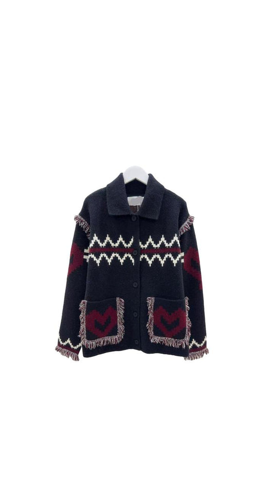 Jacket navy heart burgundy