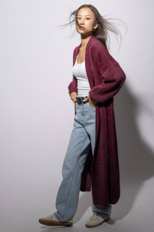 Fur cardigan burgundy