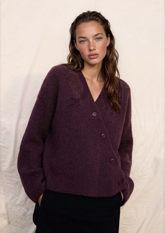 Knit cardigan eggplant side buttons