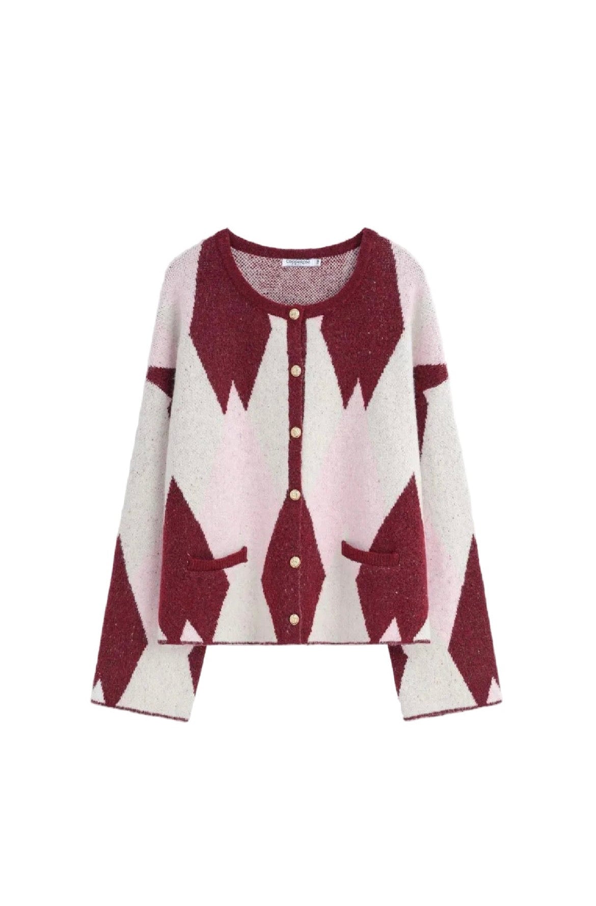 Cardigan argyle pink burgundy