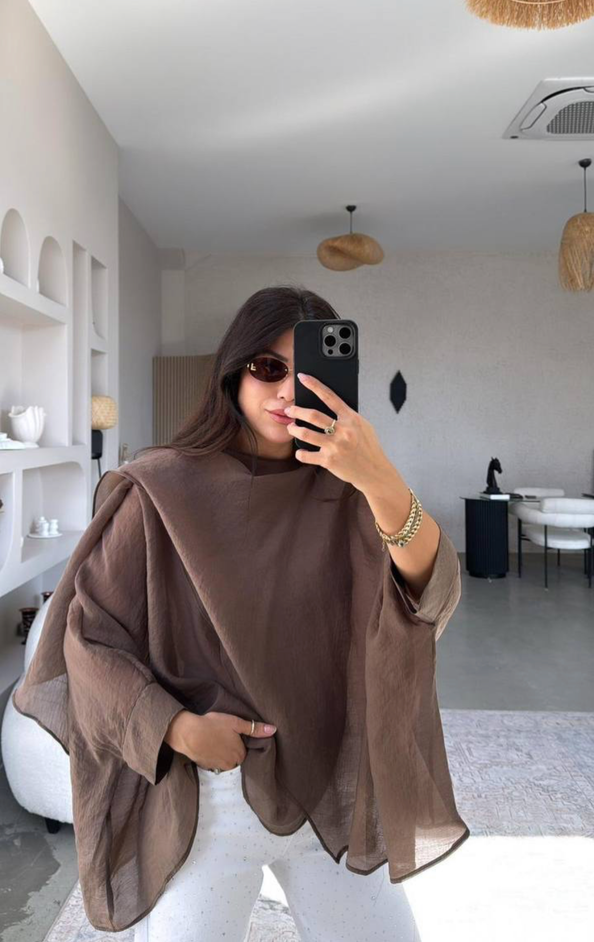 Shirt plain brown scarf