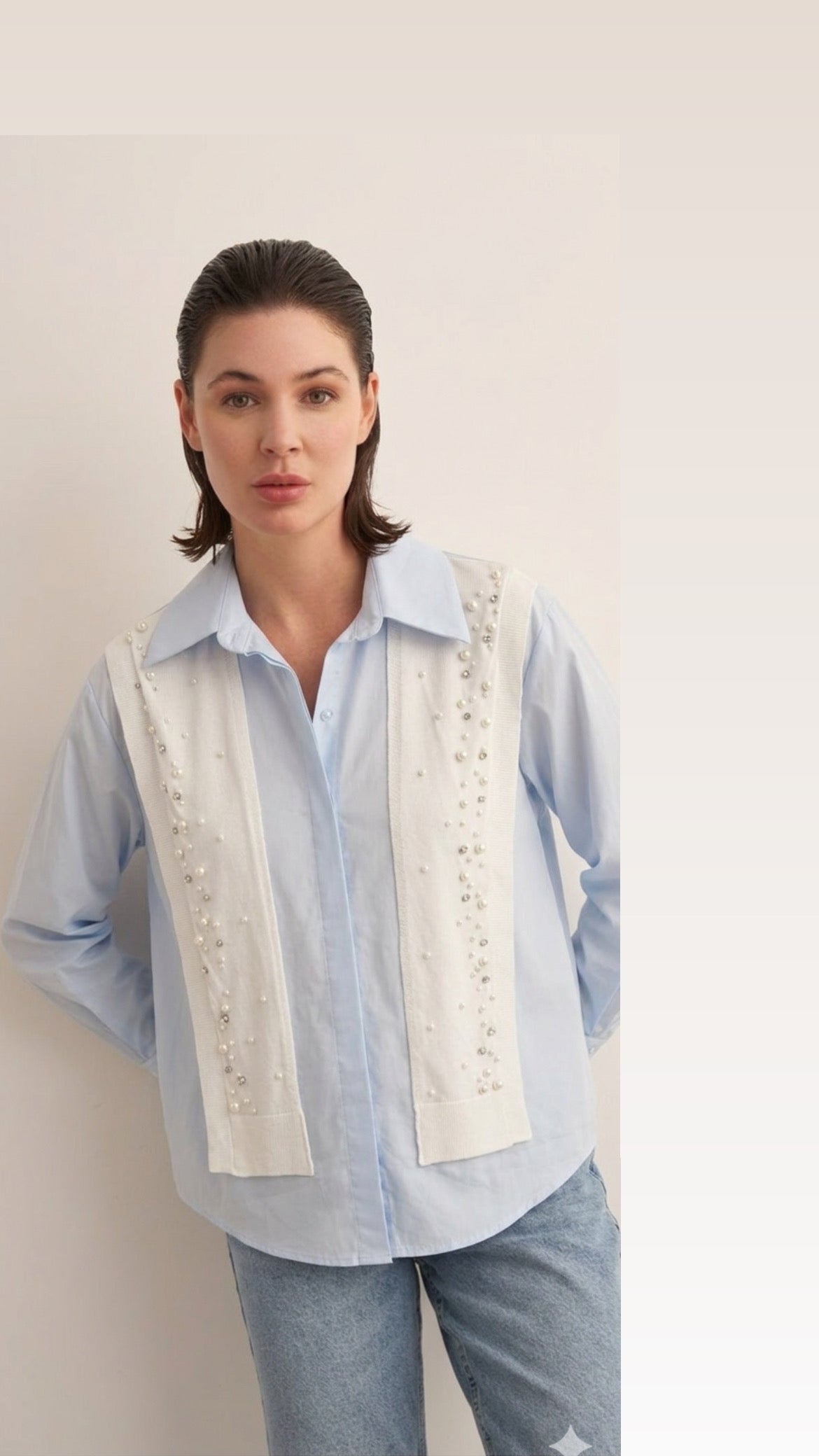 Shirt blue pearls