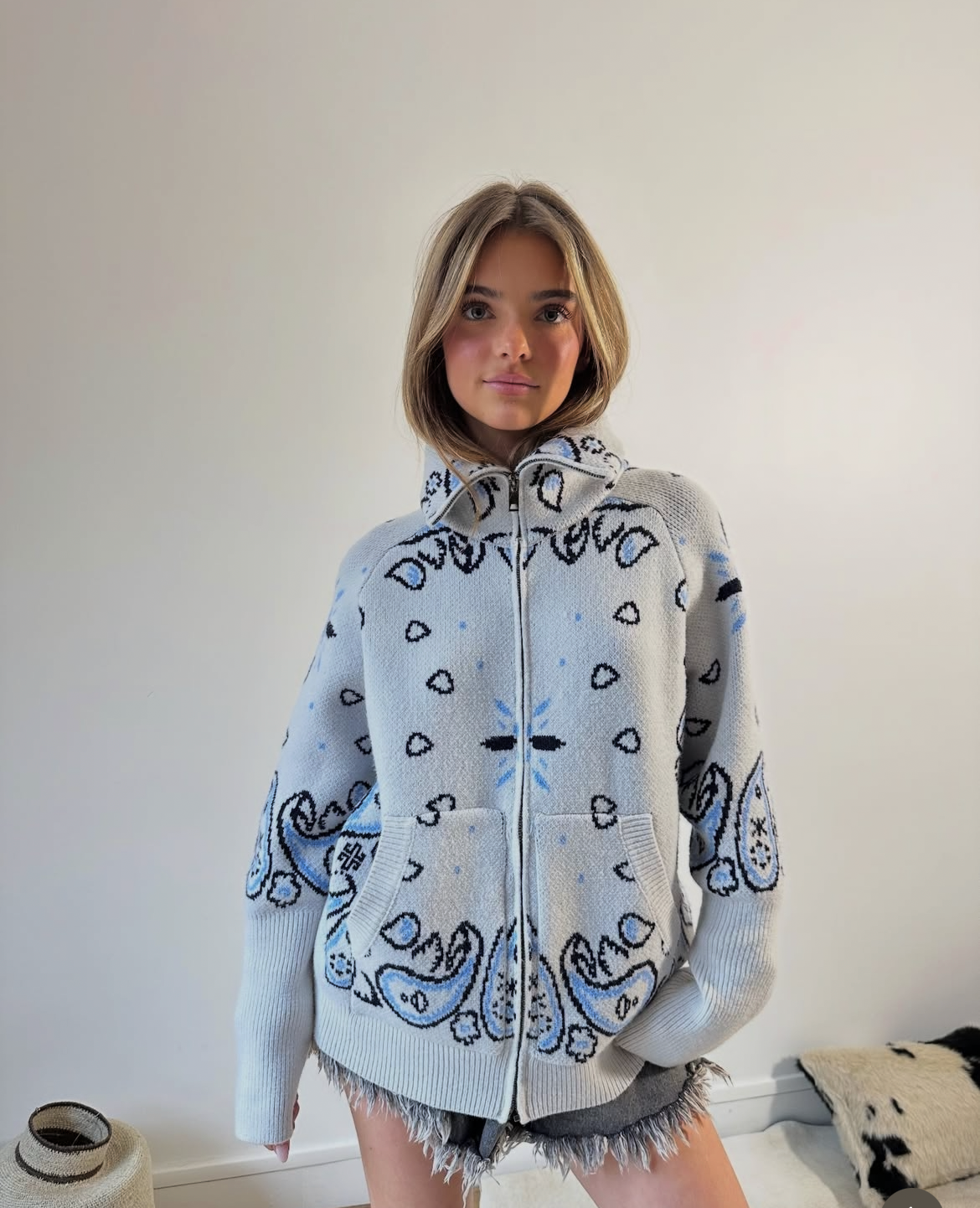 Bandana zipper grey blue