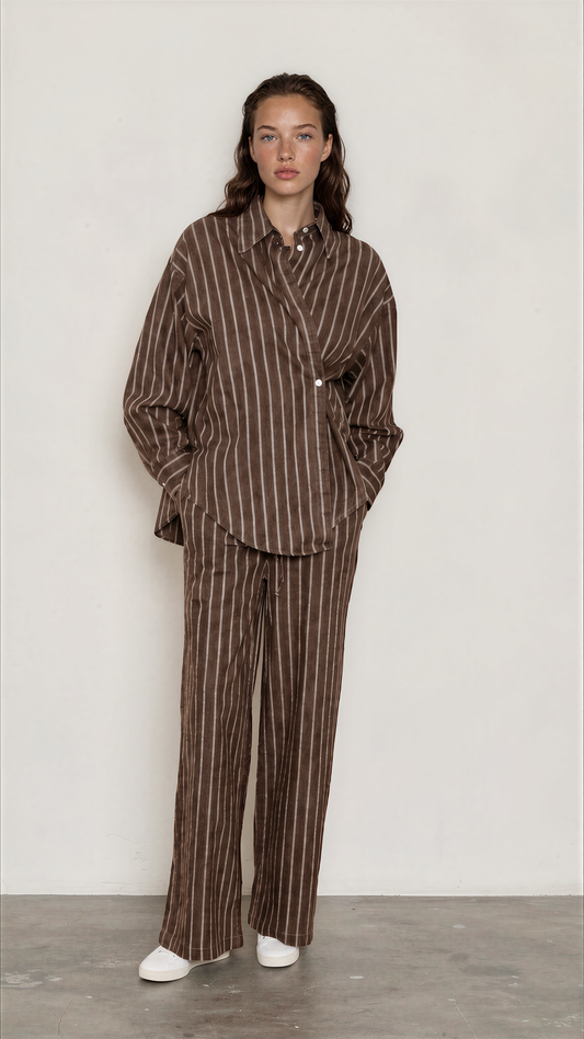 Set stripe brown button side
