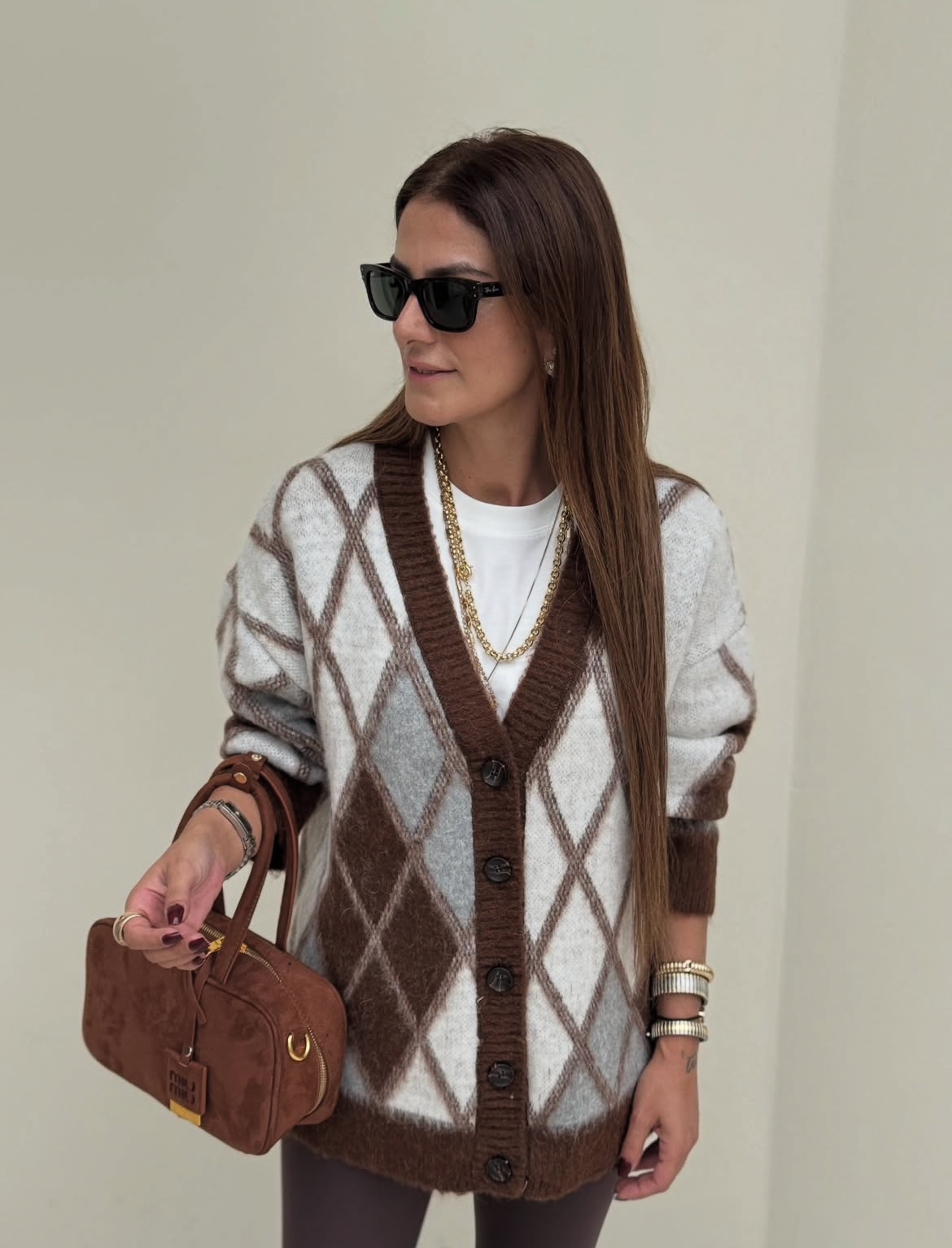 Cardigan argyle brown