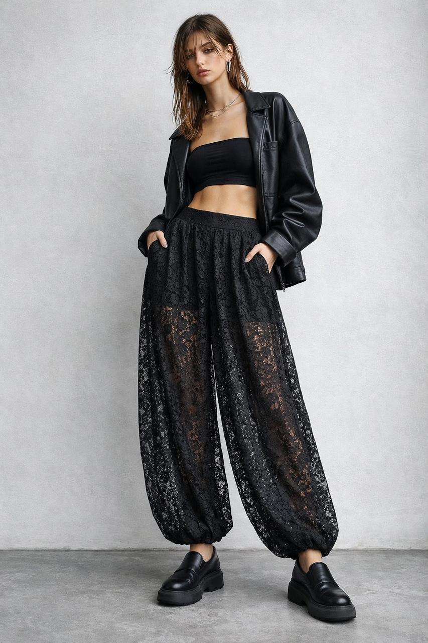 Pants baloon black lace