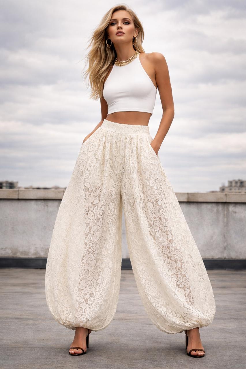 Pants baloon offwhite lace