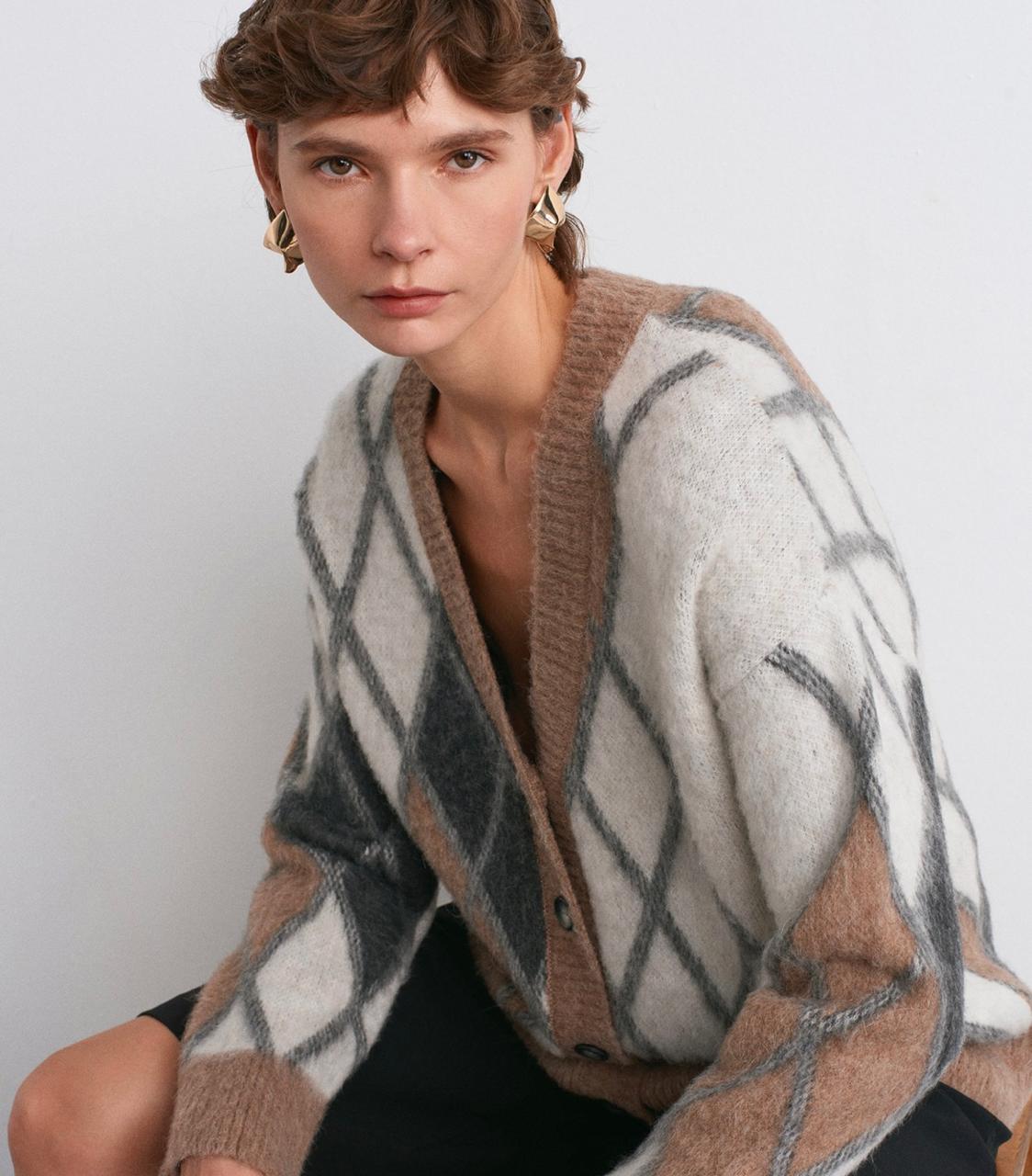 Cardigan Argyle camel