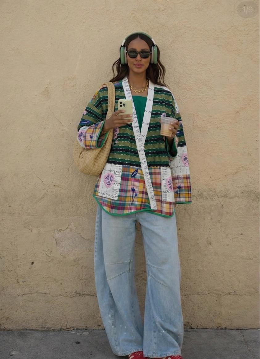 Jacket embroidery olive colorful