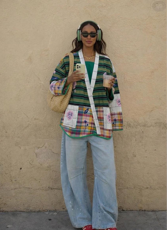 Jacket embroidery olive colorful