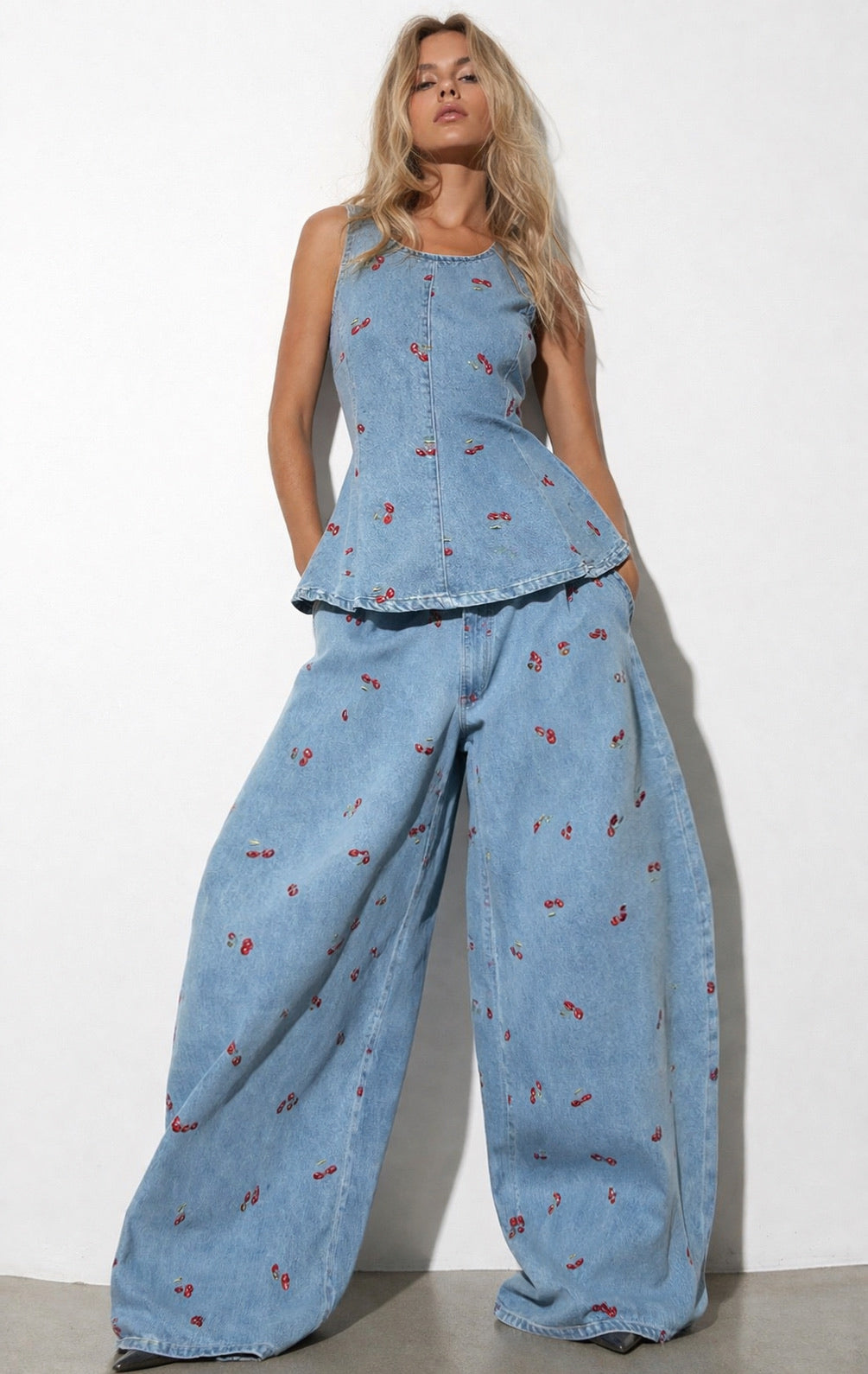 Set polka cherry denim